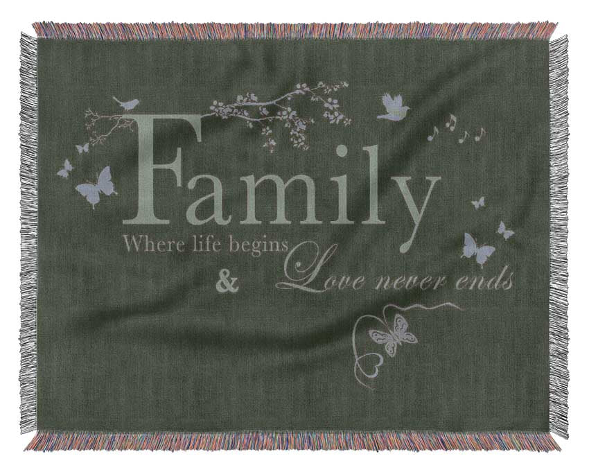 Family Quote Family Where Life Begins Chocolate Woven Blanket