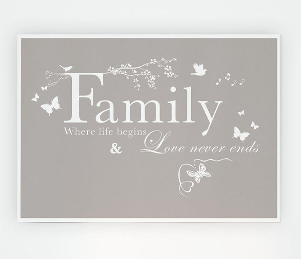 Family Quote Family Where Life Begins Beige Print Poster Wall Art