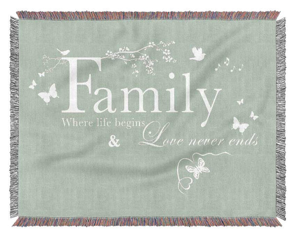 Family Quote Family Where Life Begins Beige Woven Blanket