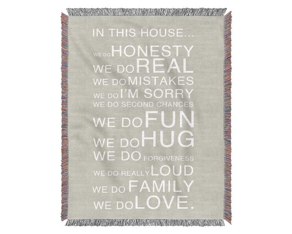 Family Quote In This House Pink Woven Blanket