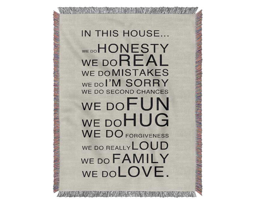 Family Quote In This House Grey Woven Blanket