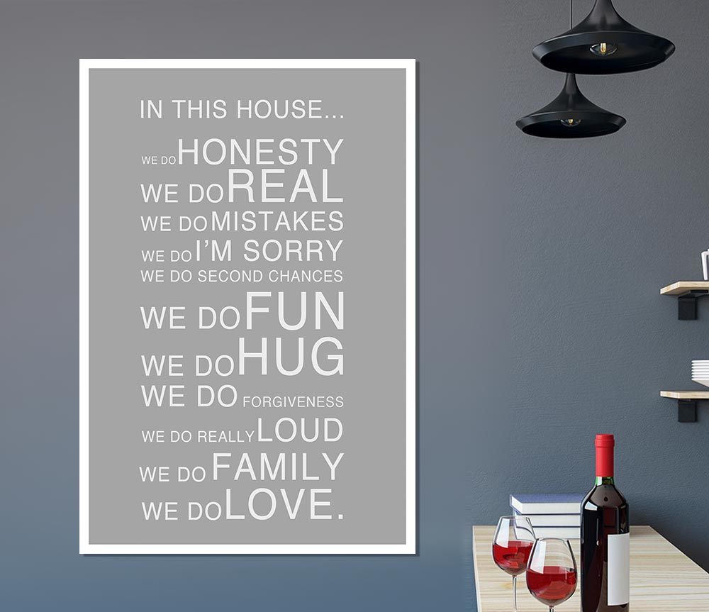 Family Quote In This House Grey White Print Poster Wall Art