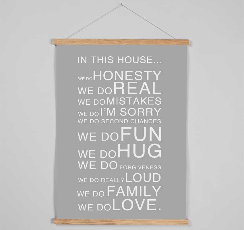 Family Quote In This House Grey White Hanging Poster - Wallart-Direct UK