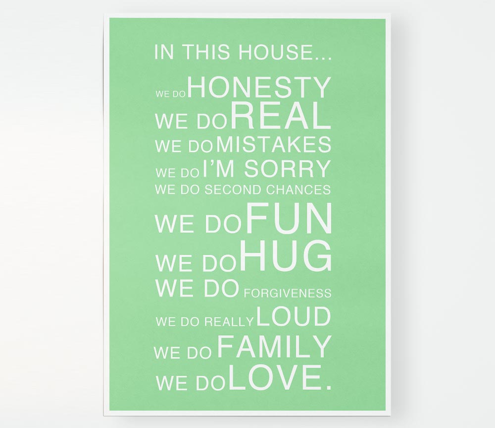 Family Quote In This House Green Print Poster Wall Art