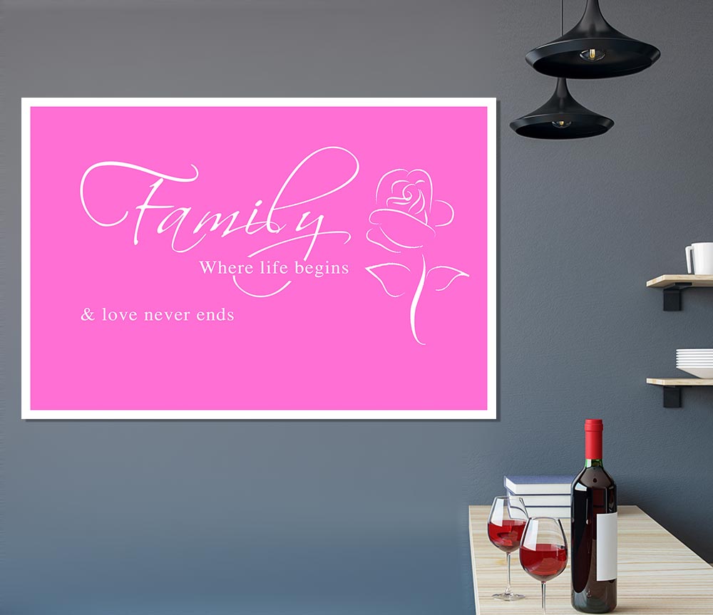 Family Quote Family Where Life Begins 1 Vivid Pink Print Poster Wall Art