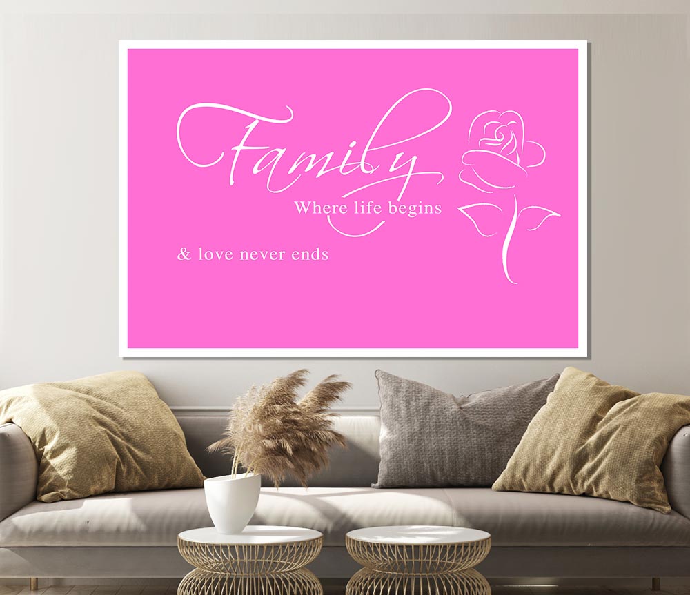 Family Quote Family Where Life Begins 1 Vivid Pink Print Poster Wall Art