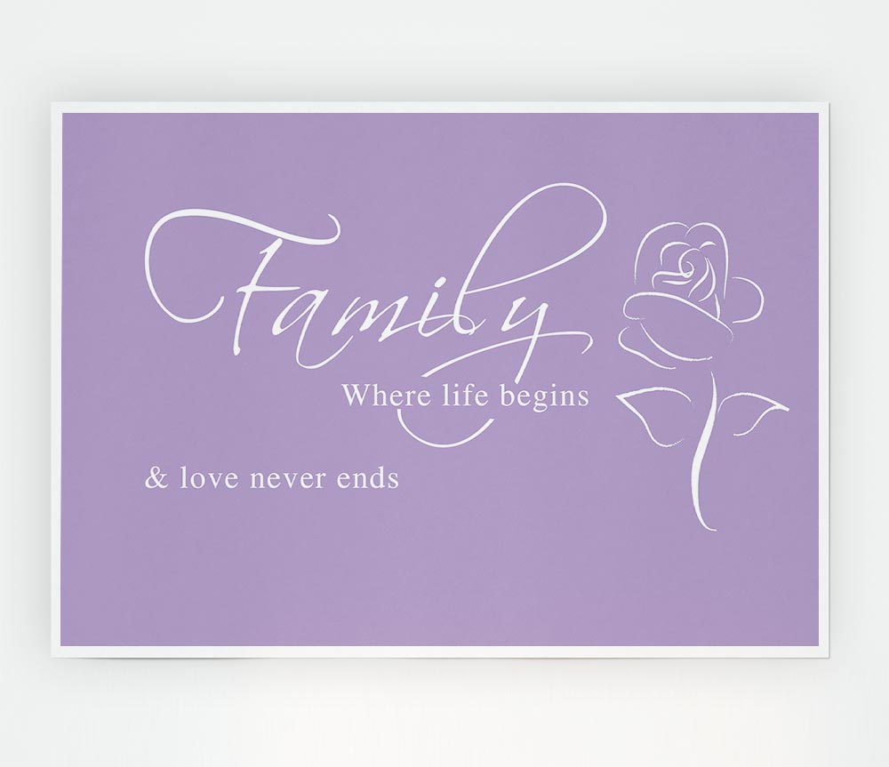 Family Quote Family Where Life Begins 1 Lilac Print Poster Wall Art