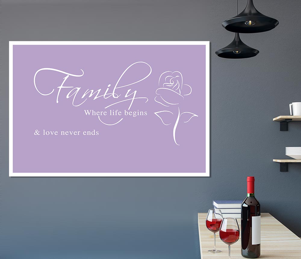 Family Quote Family Where Life Begins 1 Lilac Print Poster Wall Art