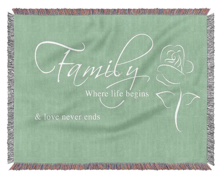 Family Quote Family Where Life Begins 1 Green Woven Blanket