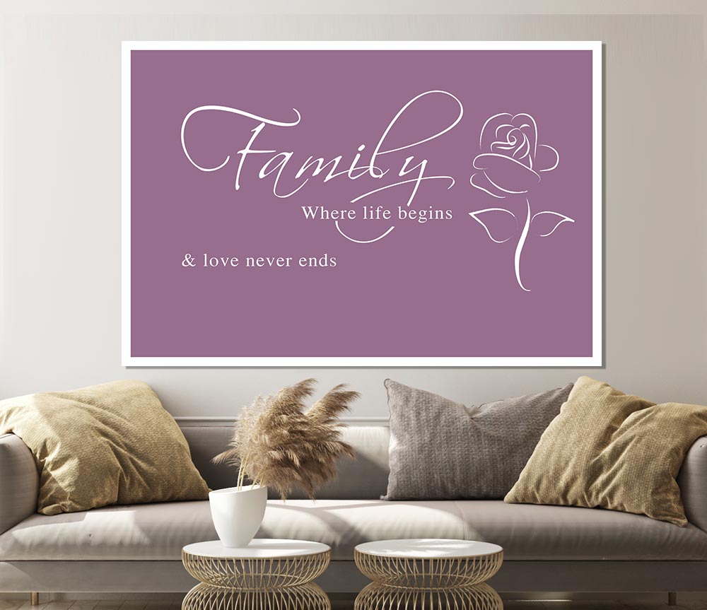 Family Quote Family Where Life Begins 1 Dusty Pink Print Poster Wall Art