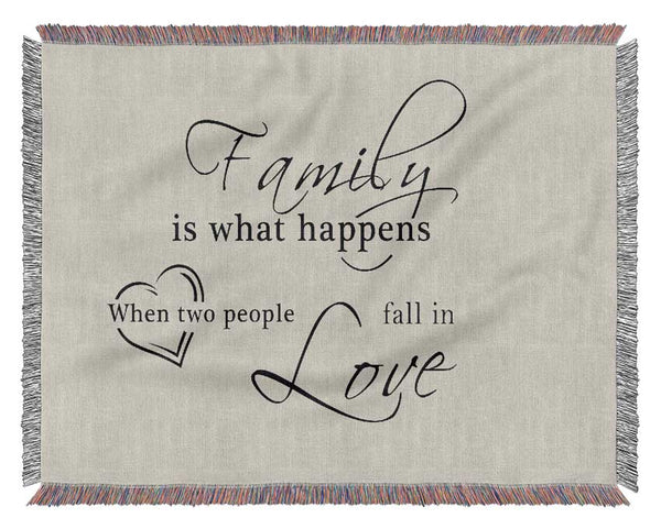 Family Quote Family Is What Happens Grey Woven Blanket