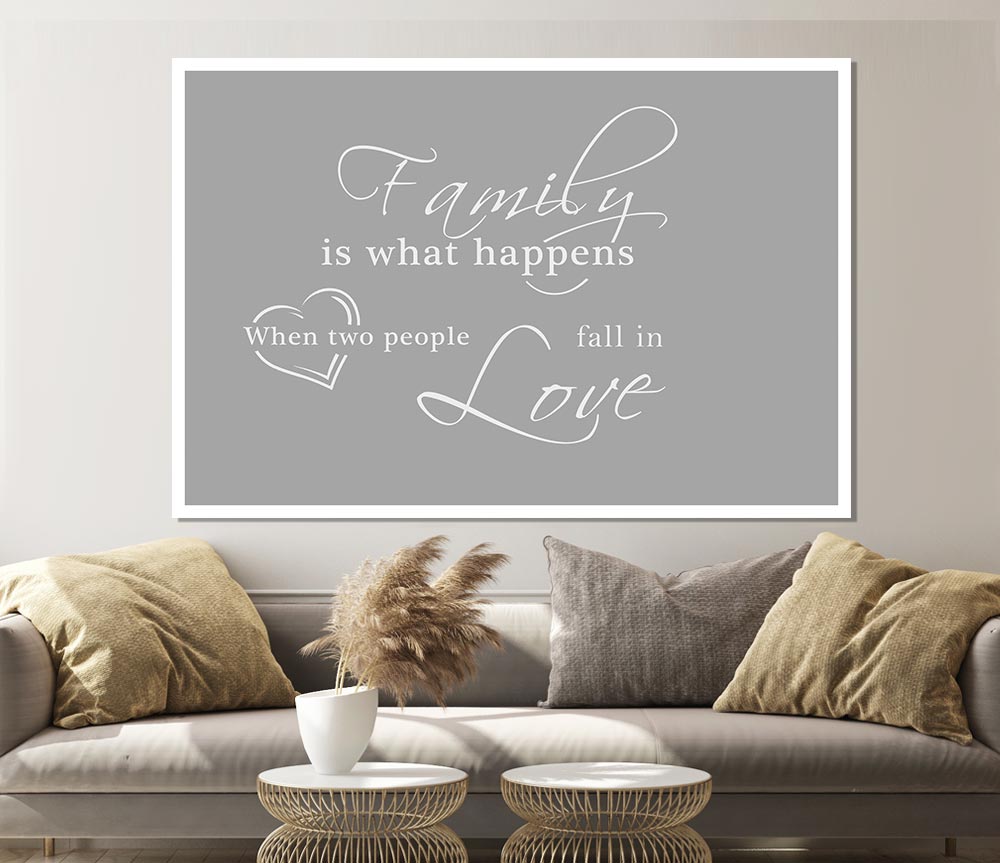 Family Quote Family Is What Happens Grey White Print Poster Wall Art