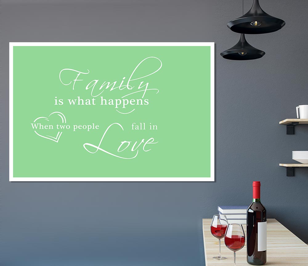 Family Quote Family Is What Happens Green Print Poster Wall Art