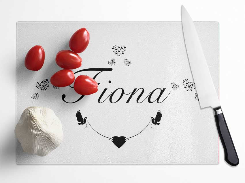 Your Name In Hearts White Glass Chopping Board