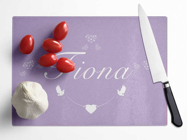 Your Name In Hearts Lilac Glass Chopping Board