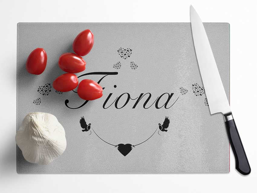 Your Name In Hearts Grey Glass Chopping Board