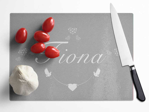 Your Name In Hearts Grey White Glass Chopping Board