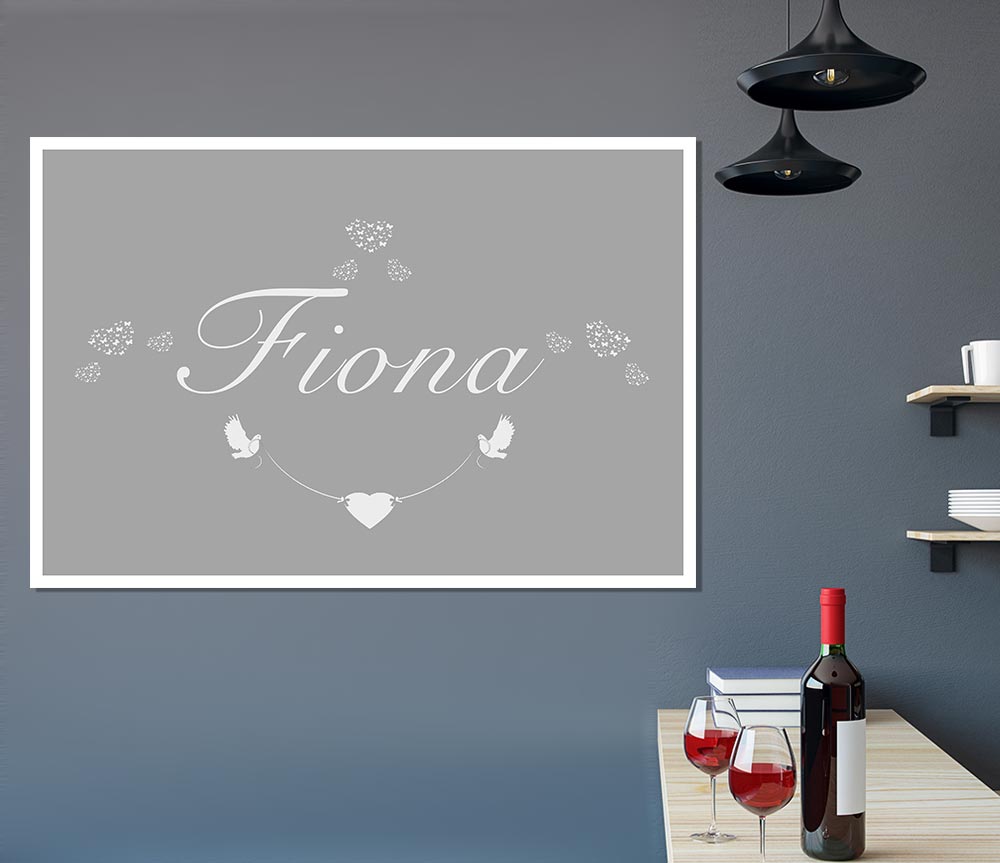 Your Name In Hearts Grey White Print Poster Wall Art