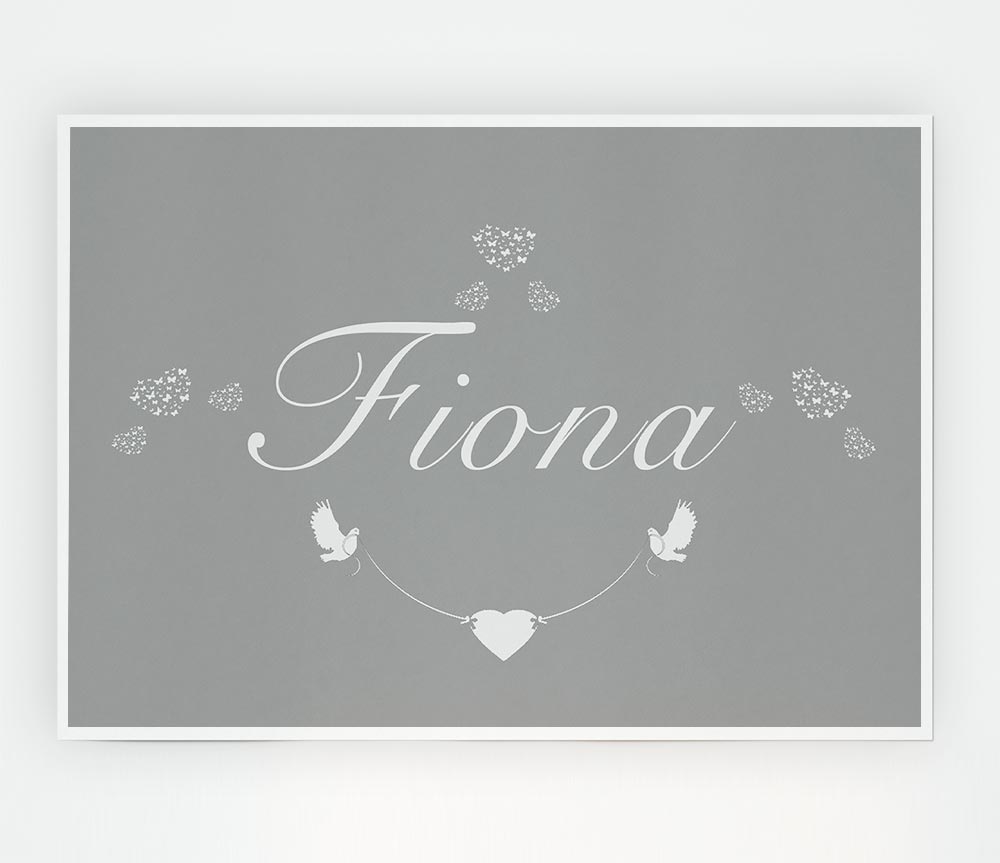 Your Name In Hearts Grey White Print Poster Wall Art