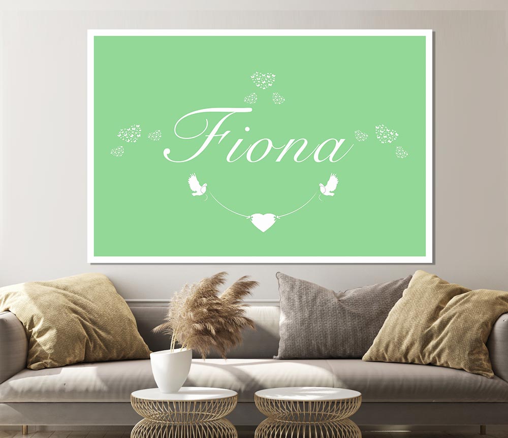 Your Name In Hearts Green Print Poster Wall Art