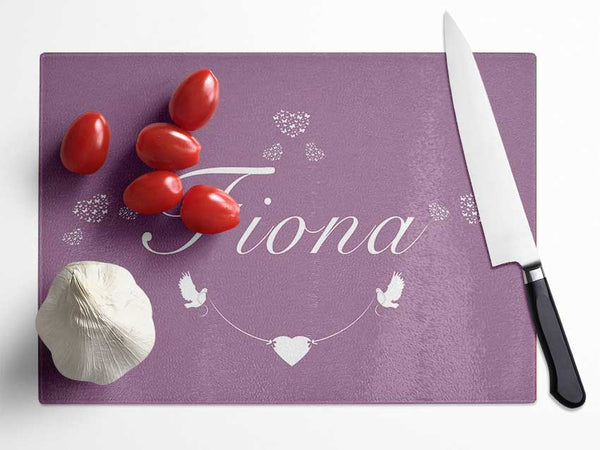 Your Name In Hearts Dusty Pink Glass Chopping Board