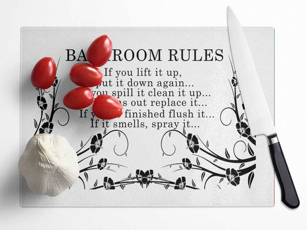 Bathroom Quote Bathroom Rules 2 White Glass Chopping Board