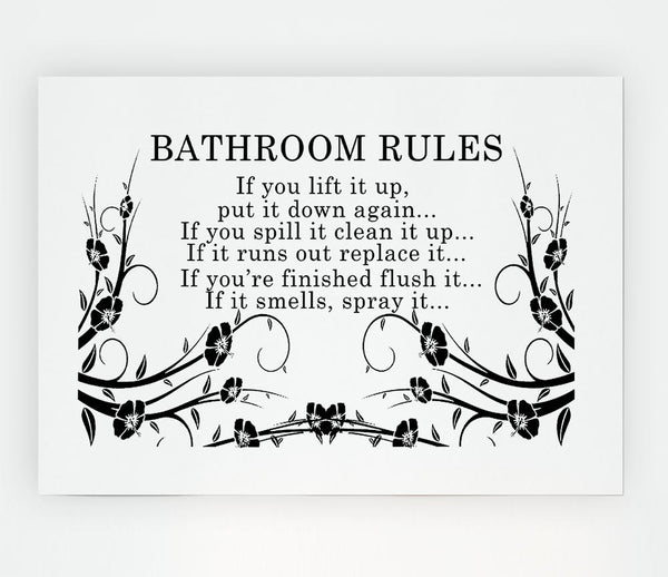 Bathroom Quote Bathroom Rules 2 White Print Poster Wall Art