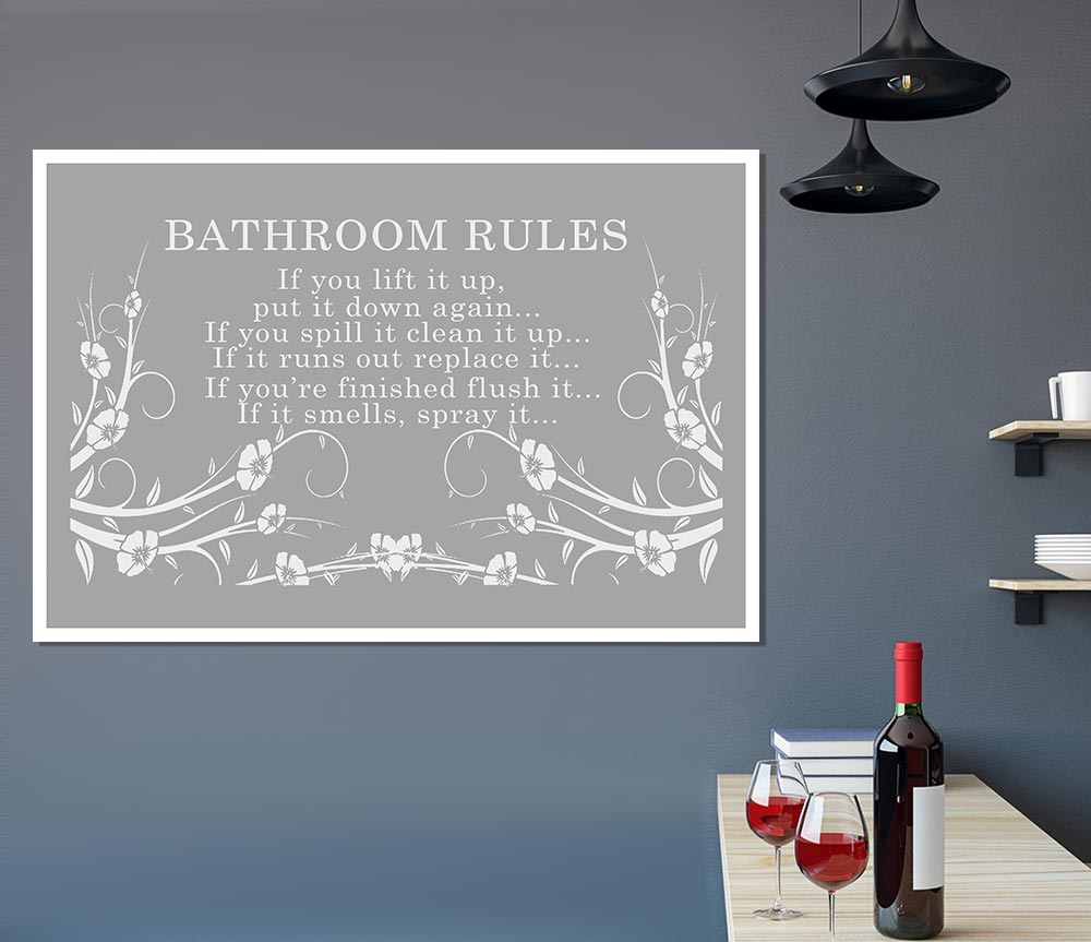 Bathroom Quote Bathroom Rules 2 Grey White Print Poster Wall Art