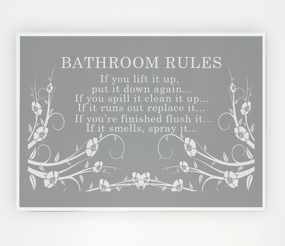 Bathroom Quote Bathroom Rules 2 Grey White Print Poster Wall Art