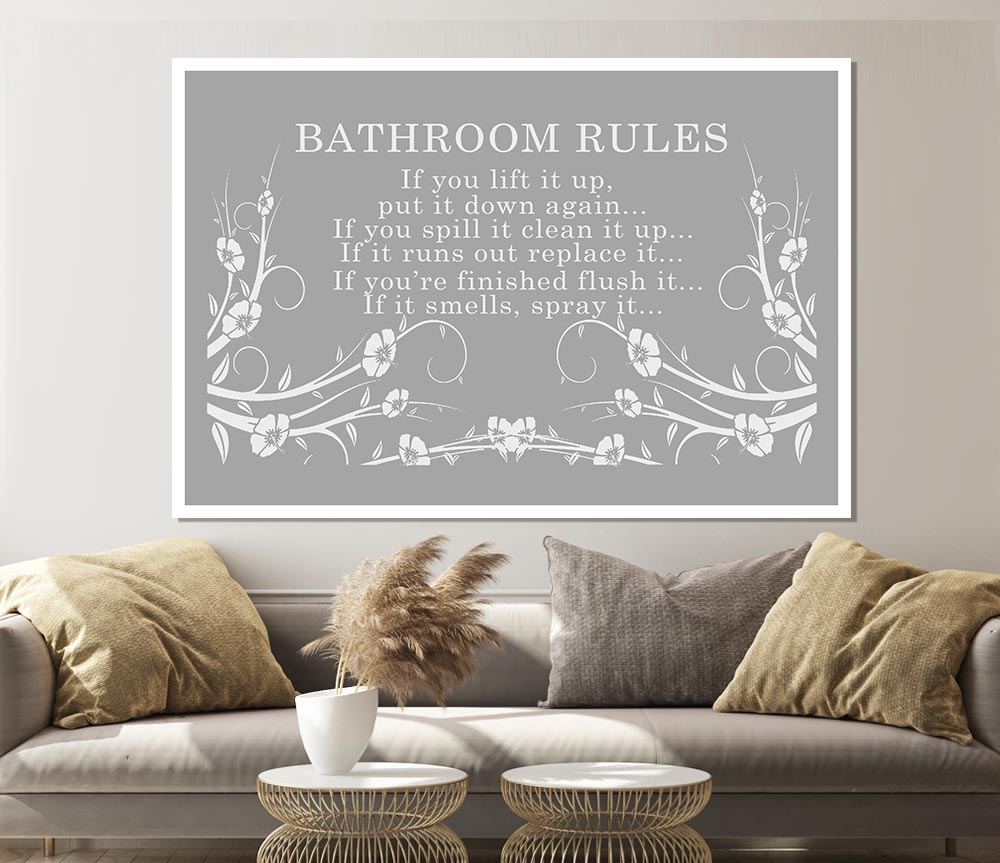 Bathroom Quote Bathroom Rules 2 Grey White Print Poster Wall Art