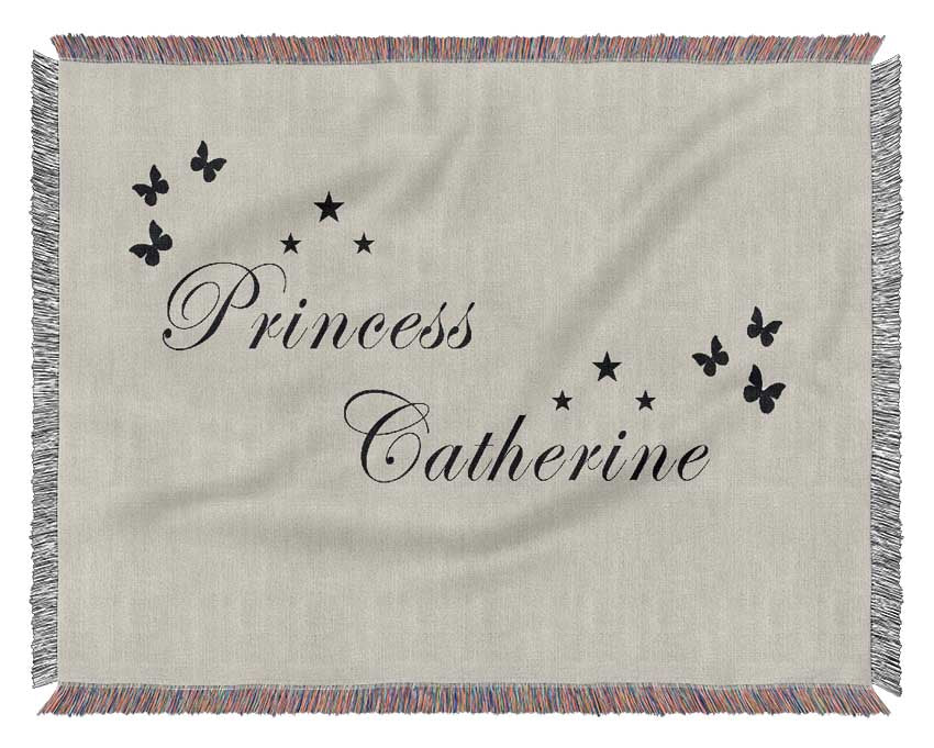 Girls Room Quote Your Own Name Princess Grey Woven Blanket