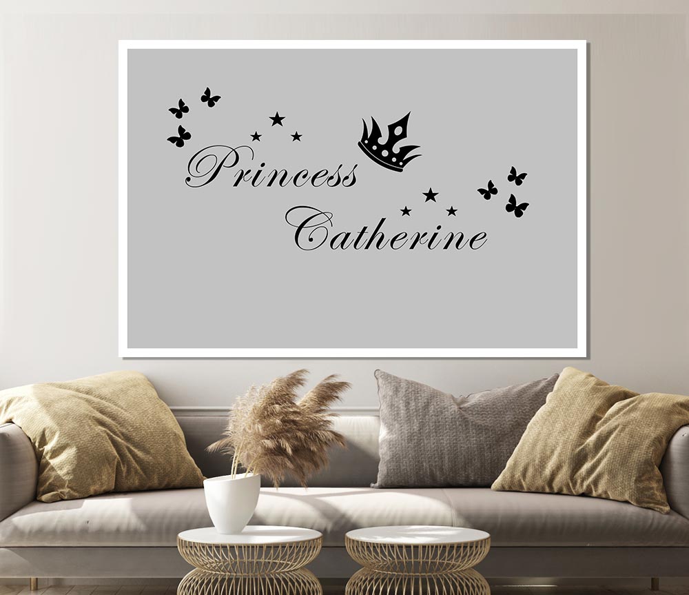 Girls Room Quote Your Own Name Princess 2 Grey Print Poster Wall Art