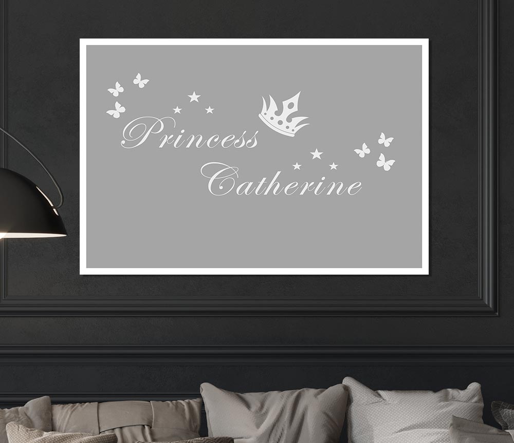 Your Own Name Princess 2 Grey White Print Poster Wall Art