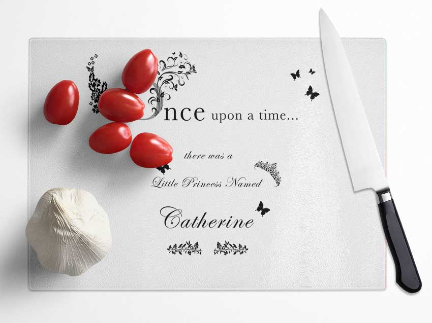 Once Upon A Time Your Name White Glass Chopping Board