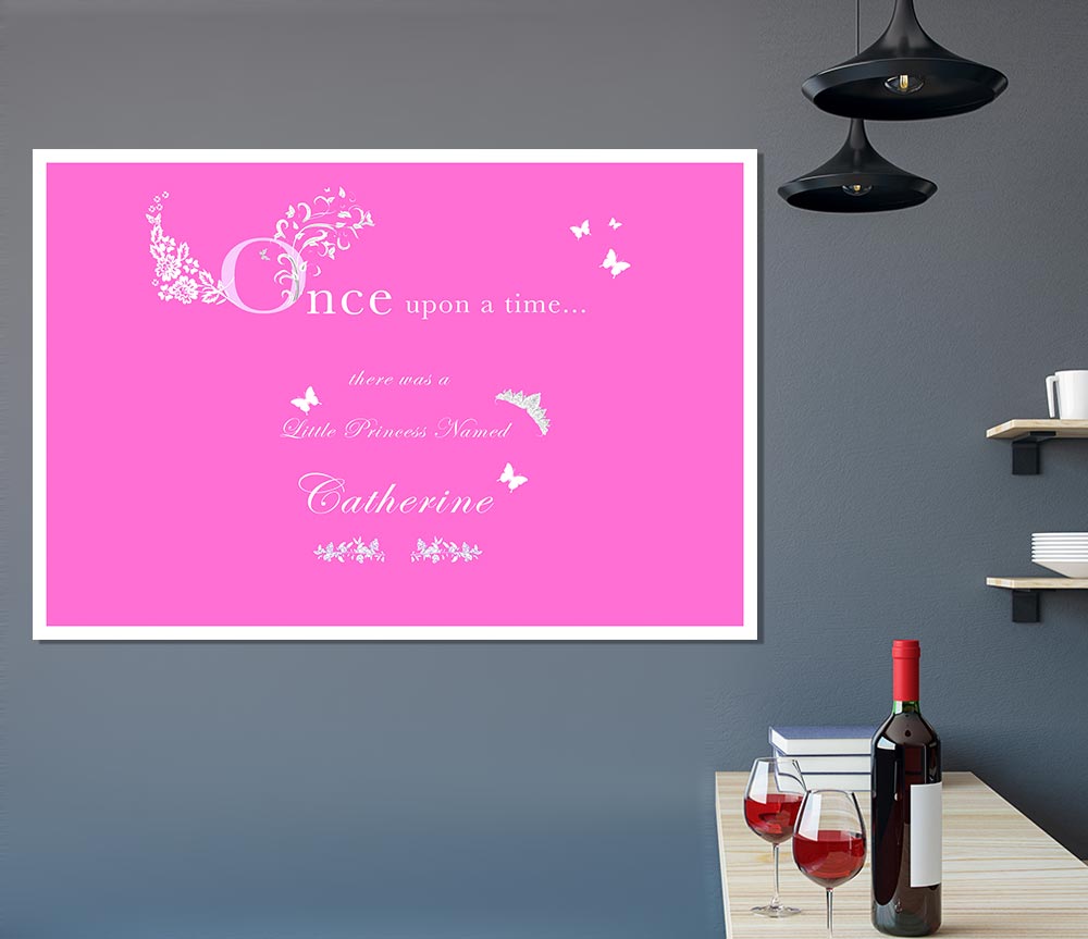 Girls Room Quote Once Upon A Time Your Name Vivid Pink Print Poster Wall Art