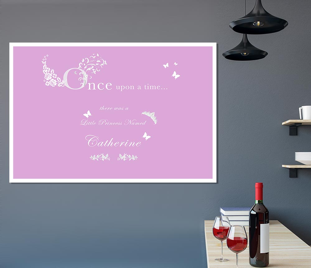 Girls Room Quote Once Upon A Time Your Name Pink Print Poster Wall Art