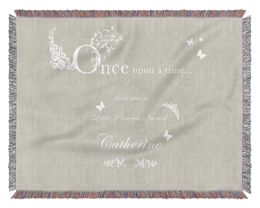 Girls Room Quote Once Upon A Time Your Name Pink Woven Blanket