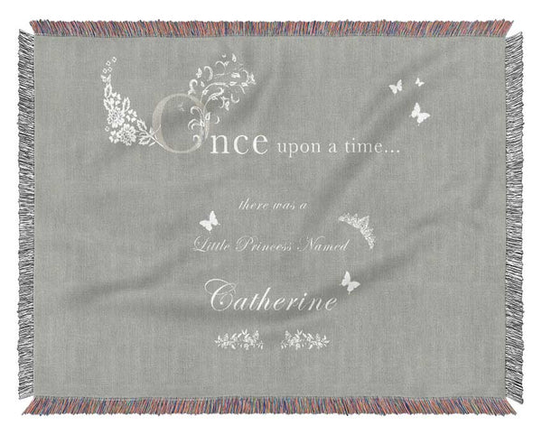 Once Upon A Time Your Name Grey White Woven Blanket