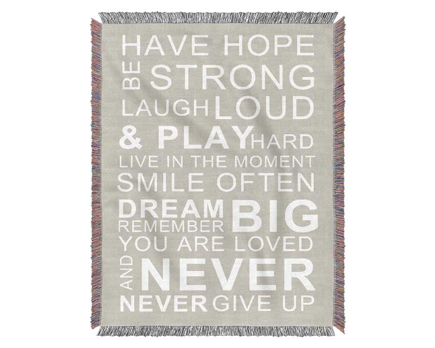 Family Quote Have Hope Be Strong Laugh Loud Pink Woven Blanket