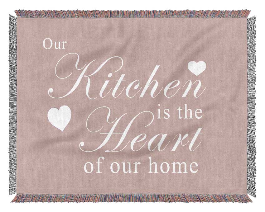 Kitchen Quote Our Kitchen Is The Heart Vivid Pink Woven Blanket