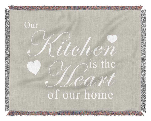 Kitchen Quote Our Kitchen Is The Heart Pink Woven Blanket