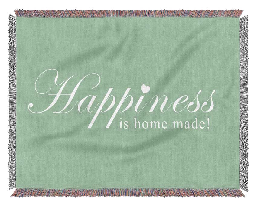 Home Quote Happiness Is Home Made Green Woven Blanket