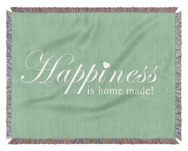 Home Quote Happiness Is Home Made Green Woven Blanket