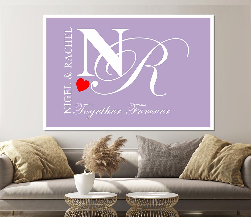 Your Names And Initials Together Forever Lilac Print Poster Wall Art