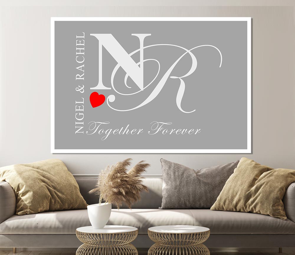 Your Names And Initials Together Forever Grey White Print Poster Wall Art