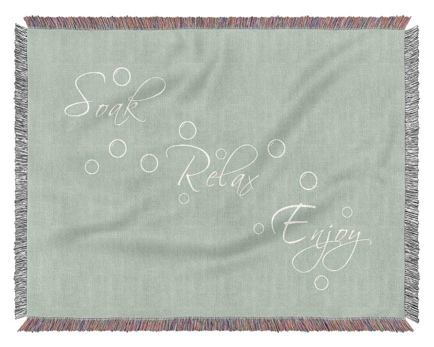 Bathroom Quote Soak Relax Enjoy Beige Woven Blanket