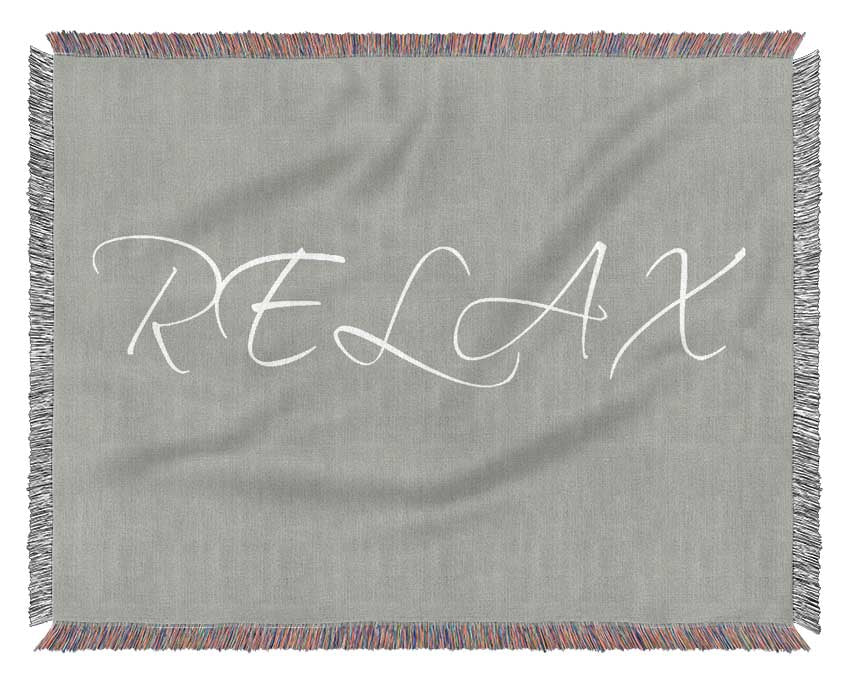 Bathroom Quote Relax Grey White Woven Blanket