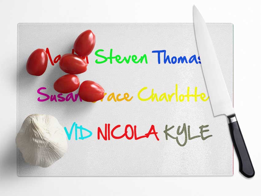 Your Name In A Choice Of Colours White Glass Chopping Board