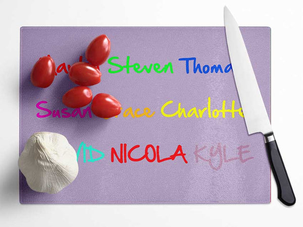 Your Name In A Choice Of Colours Lilac Glass Chopping Board