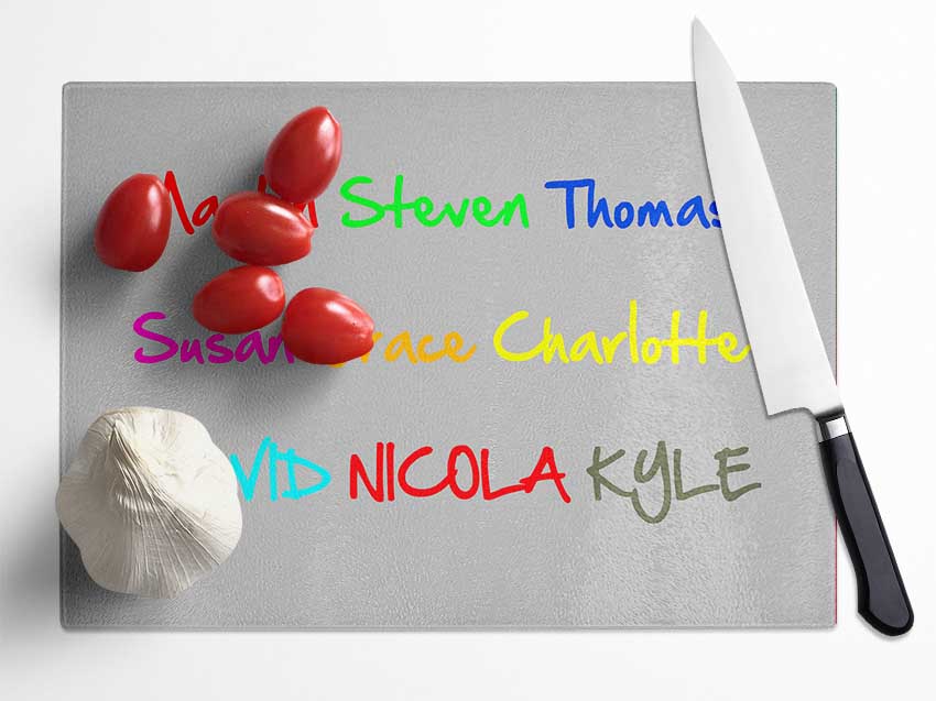 Your Name In A Choice Of Colours Grey Glass Chopping Board